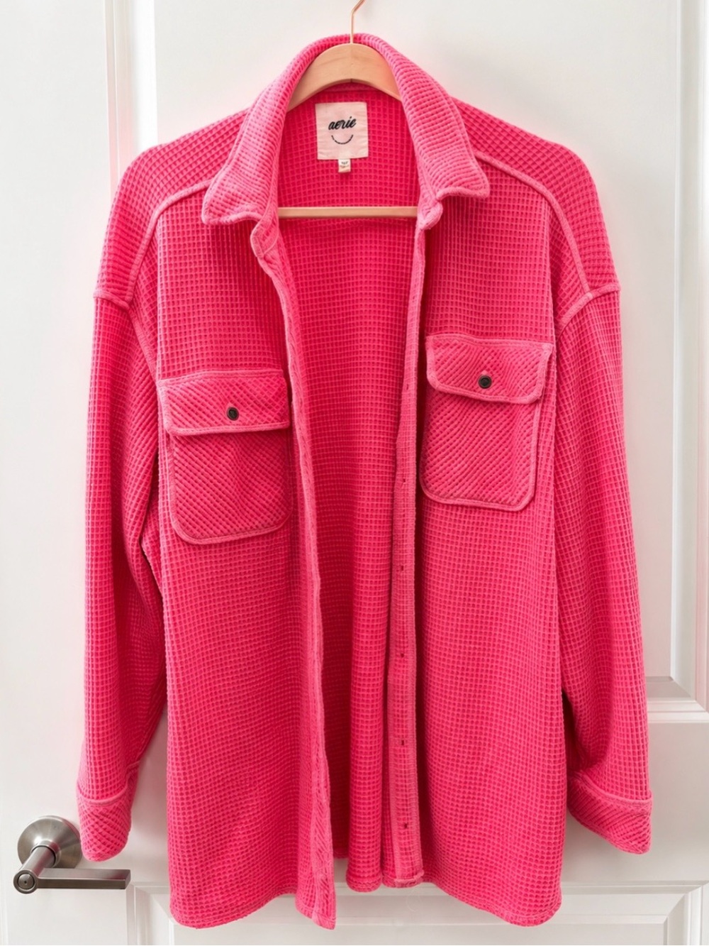 Aerie Hot Pink Waffle Knit Shacket Oversized Size Small